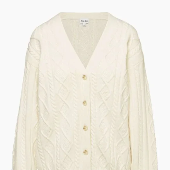 Aritzia Sunday Best Lamora Cream V-Neck Cable-Knit Cardigan - Picture 4 of 8
